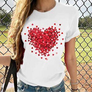 Valentine's Day Short Sleeve T-Shirt with Heart Print